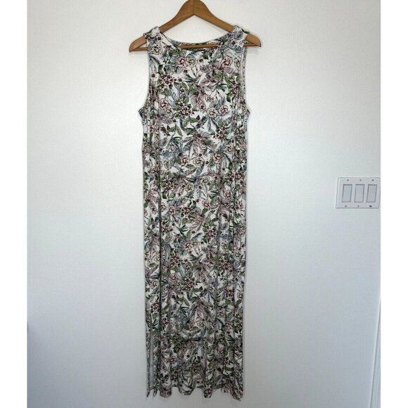 J Jill Wearever Sleeveless Dress Size M Tropical Midi Floral Knit Slit - Picture 1 of 10